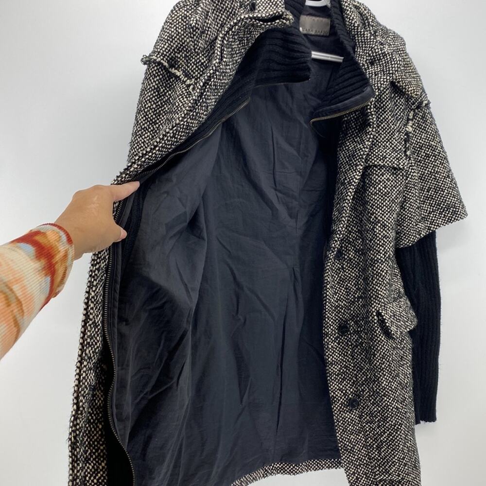 Zara Basic Tweed Full Zip Jacket Black White Marl… - image 4
